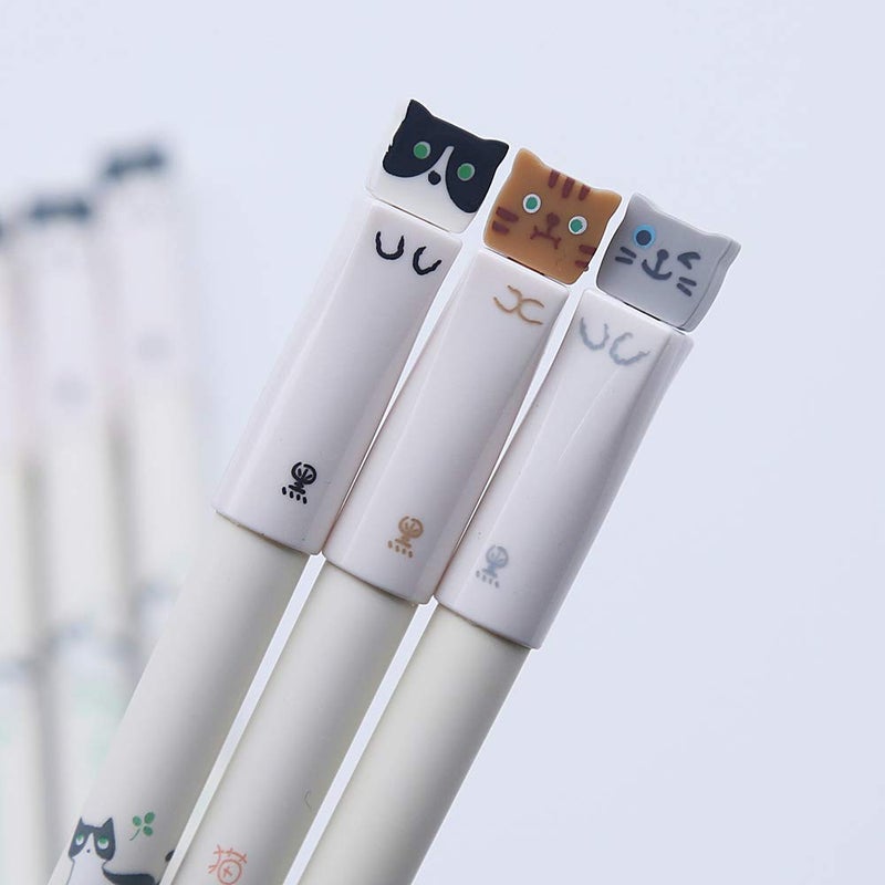 GANSSIA 12Pcs Cats Pen 0.38mm Gel Ink Roller Pens Black Ink Cute Stationery Gifts - Image 2